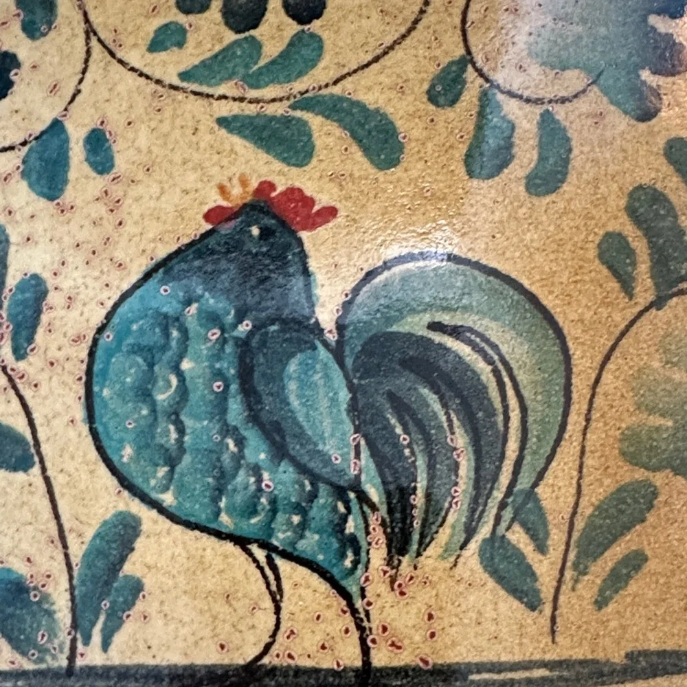 Williams Sonoma Trivet Tile Hand-Painted Rooster Ceramic in Teal and Gold